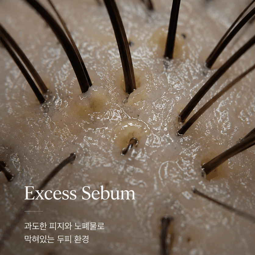 과도한 피지로 막힌 두피 환경